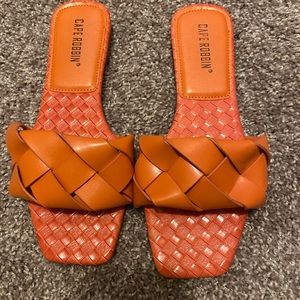 Orange ribbon weave flats
